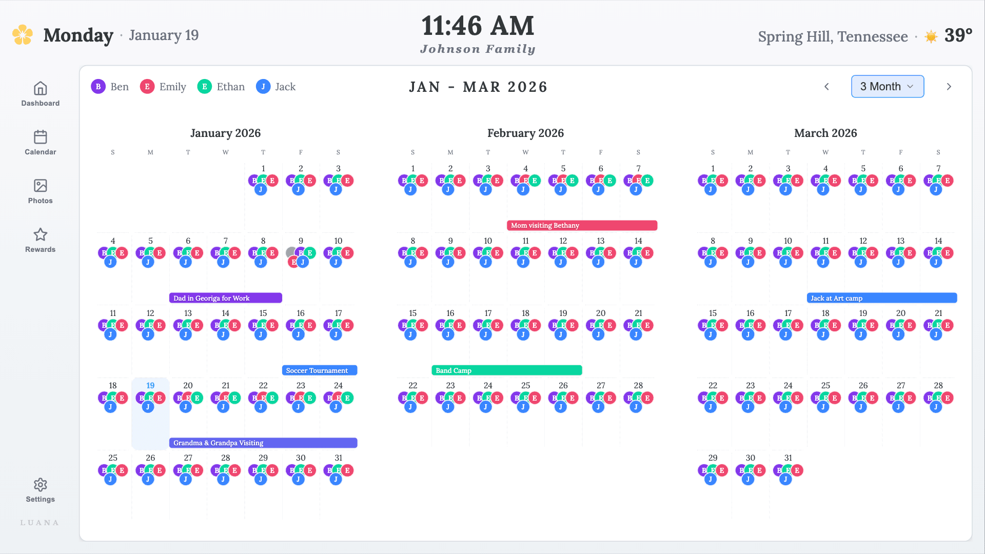 Calendar 3 Month view