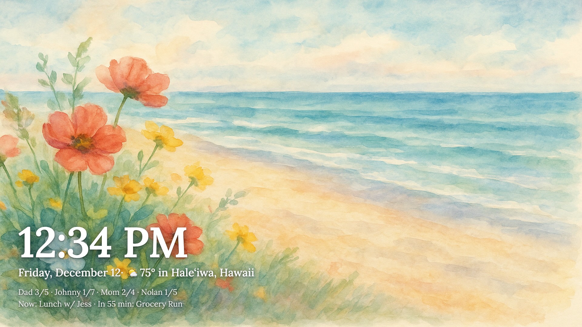 Luana Home photo screensaver displaying family photos on a Samsung TV